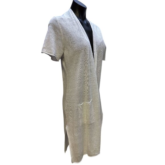 Eileen Fisher Light Gray Open-Front Short Sleeve Linen Cardigan Size M - Picture 4 of 9